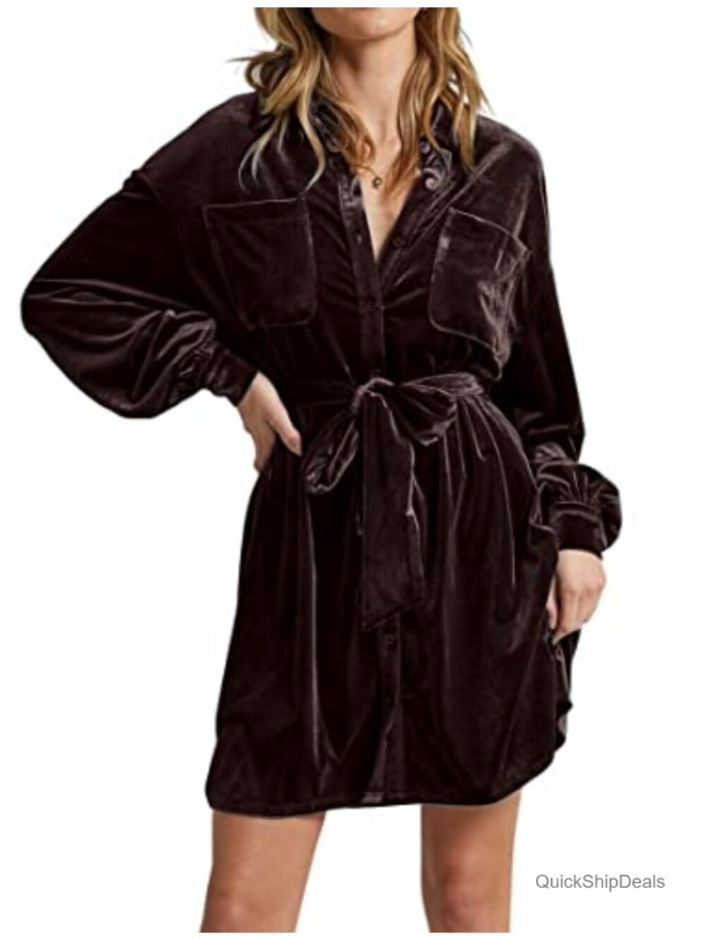 Elegant Velvet Long Sleeve Mini Dress with Belt